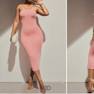 Boohoo Plus Bandeau Fitted Midi Dress- Mauve